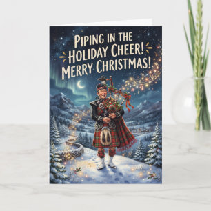 Piping in Holiday Cheer Scottish Christmas Card
