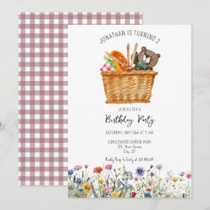 Pique-nique Anniversaire Invitation rose En vichy
