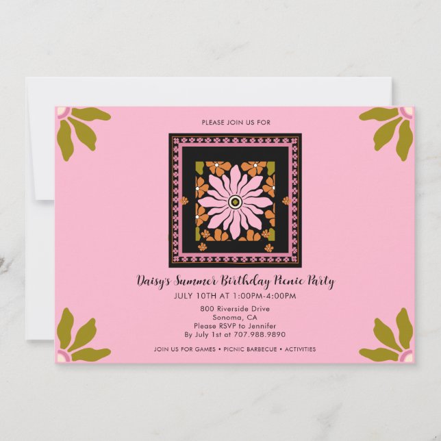 Pique-nique d'été de la fille Invitation de fête d (Devant)