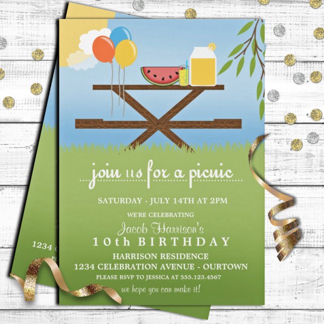 Pique-nique d'été Invitations de fête d'anniversai (Créateur téléchargé)