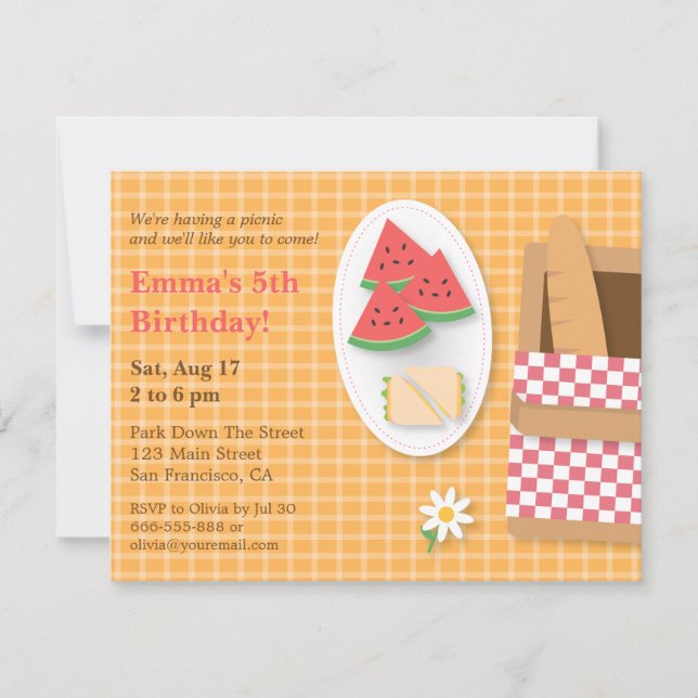 Pique-nique Motif Plaid Invitations de fête d'anni (Devant)