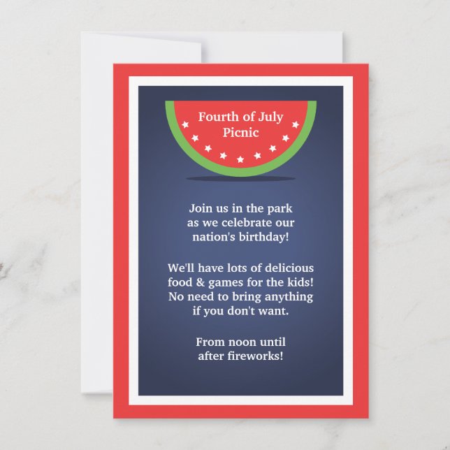 Pique-nique Watermelon 4 juillet Fête Invitations (Devant)