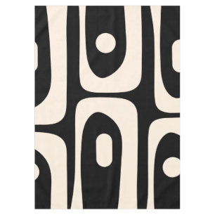 Piquet Mid-Century Modern Abstract Black and Cream Tablecloth