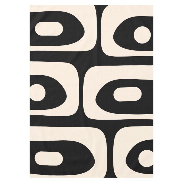Piquet Midcentury Abstract Minimal Black and Cream Tablecloth (Front)