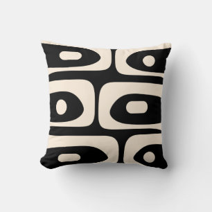Piquet Midcentury Abstract Minimal Black and Cream Throw Pillow
