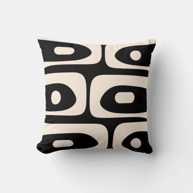 Piquet Midcentury Abstract Minimal Black and Cream Throw Pillow (Front)
