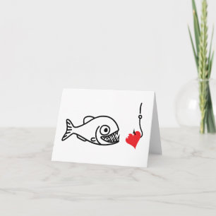 Piranha bites heart on hook anti valentines day holiday card