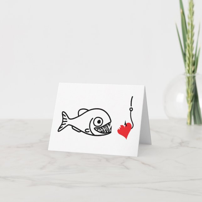 Piranha bites heart on hook anti valentines day holiday card (Front)