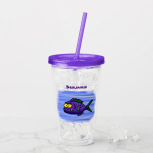 Piranha fish cartoon acrylic tumbler