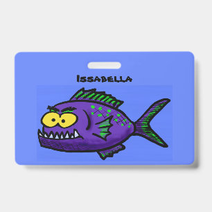 Piranha fish cartoon badge