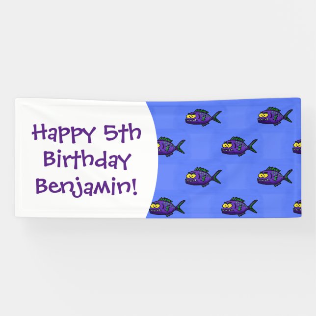 Piranha fish cartoon banner (Horizontal)