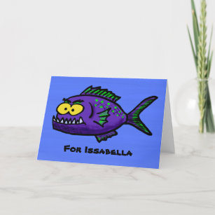 Piranha fish cartoon card