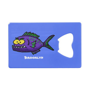 Piranha fish cartoon credit card bottle opener