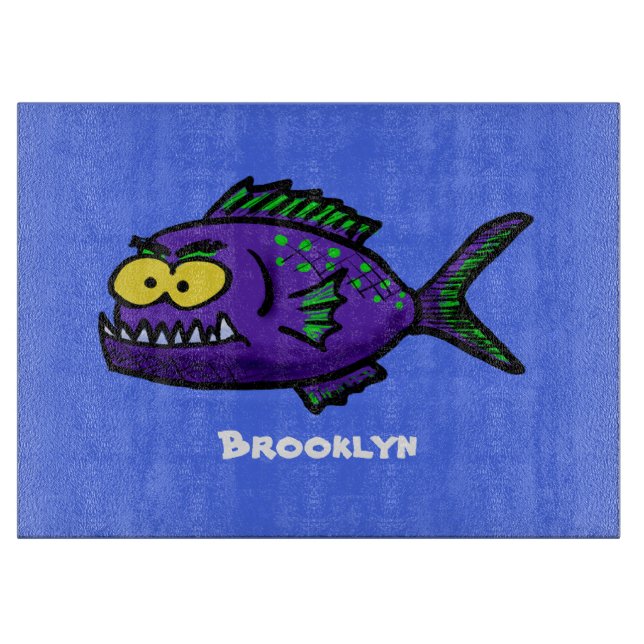 Piranha fish cartoon cutting board (Front)