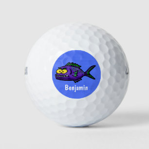 Piranha fish cartoon golf balls