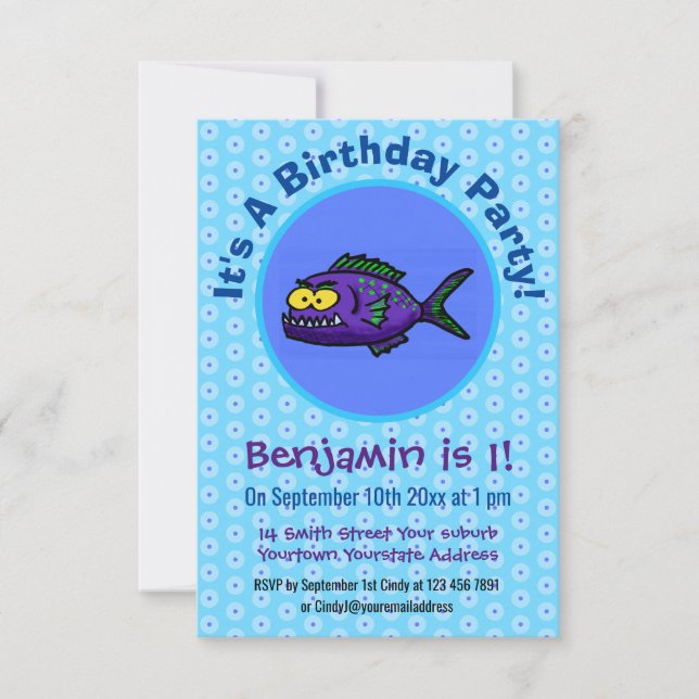 Piranha fish cartoon invitation (Front)