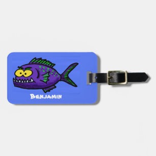 Piranha fish cartoon luggage tag