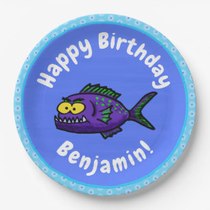 Piranha fish cartoon paper plate