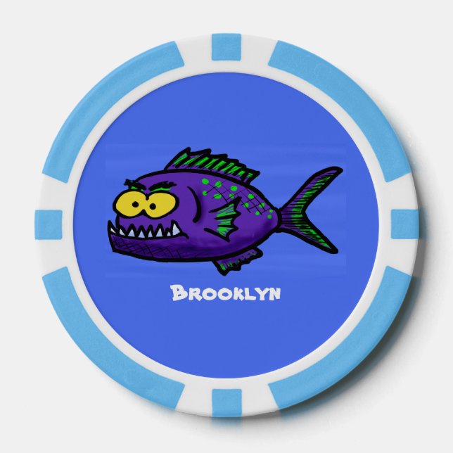 Piranha fish cartoon poker chips (Front)