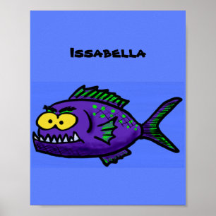 Piranha fish cartoon poster