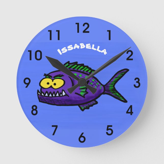 Piranha fish cartoon round clock (Front)