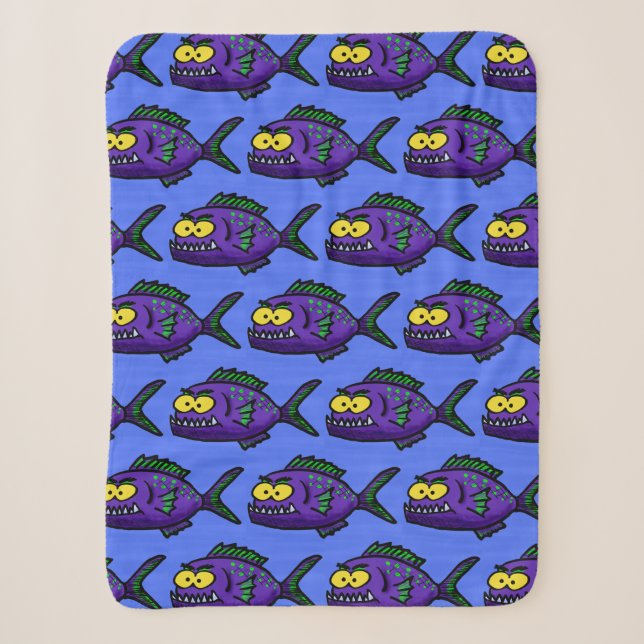 Piranha fish cartoon sherpa blanket (Front)