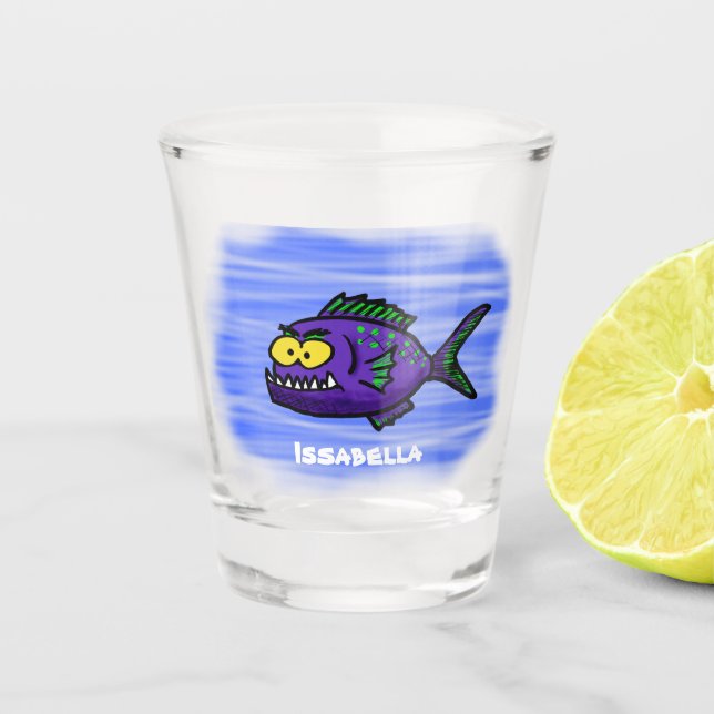 Piranha fish cartoon  shot glass (Front)