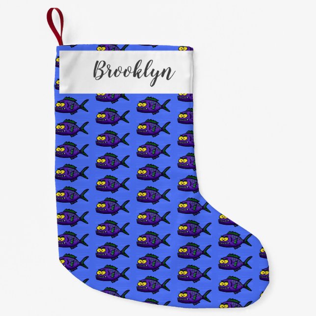 Piranha fish cartoon small christmas stocking (Front)