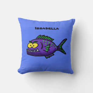 Piranha fish cartoon throw pillow