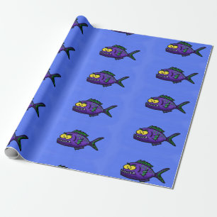 Piranha fish cartoon wrapping paper