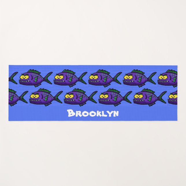Piranha fish cartoon yoga mat (Front (Horizontal))