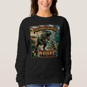 Piranhasaurus Wrecks Illustration – Funny Scary Sweatshirt