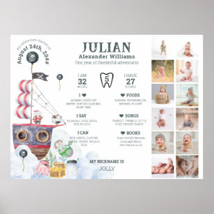 Pirate 1st Year Photo Milestone 12 Month Photo Poster