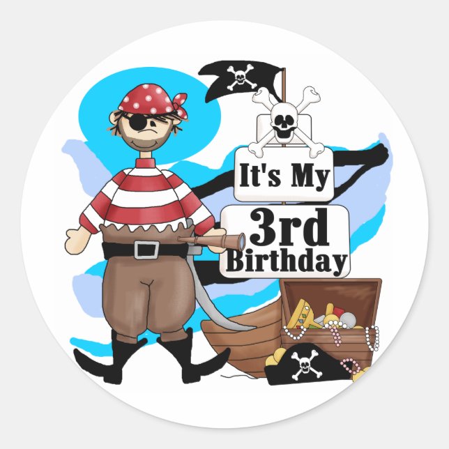 Pirate 3rd Birthday Tshirts and Gifts Classic Round Sticker (Front)