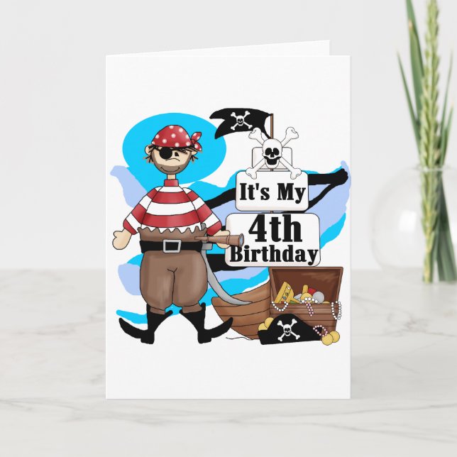 Pirate 4th Birthday Tshirts and Gifts Card (Front)