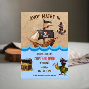 Pirate 5th Birthday Party Invitations