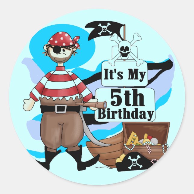 Pirate 5th Birthday Tshirts and Gifts Classic Round Sticker (Front)