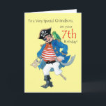 Pirate 7th Birthday Card for a Grandson<br><div class="desc">A 7th birthday card for a grandson with a pirate and his parrot, from a watercolour painting by Judy Adamson. If you would like me to change the text on the front of the card, or if you prefer a white background, just contact me through my store. T-shirts and other...</div>