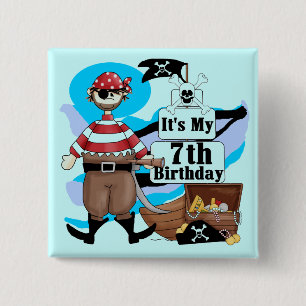 Pirate 7th Birthday Tshirts and Gifts 2 Inch Square Button