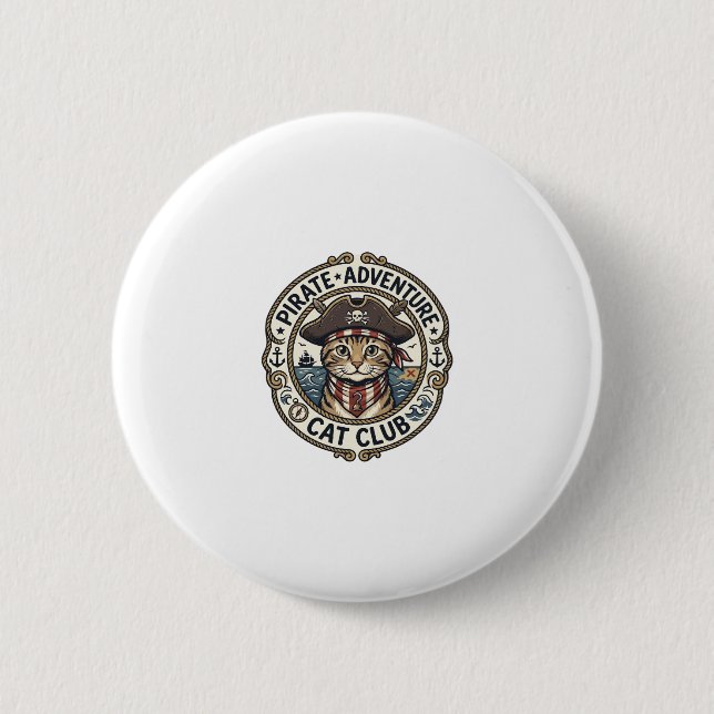 Pirate Adventure Cat POD Vector Art - Pirate Adven 2 Inch Round Button (Front)