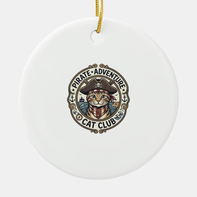 Pirate Adventure Cat POD Vector Art - Pirate Adven Ceramic Ornament (Front)