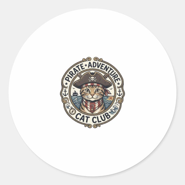 Pirate Adventure Cat POD Vector Art - Pirate Adven Classic Round Sticker (Front)