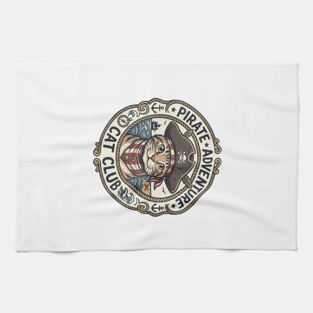 Pirate Adventure Cat POD Vector Art - Pirate Adven Kitchen Towel (Horizontal)
