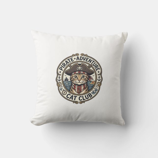 Pirate Adventure Cat POD Vector Art - Pirate Adven Throw Pillow (Front)