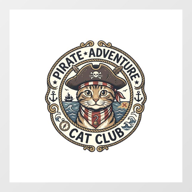 Pirate Adventure Cat POD Vector Art - Pirate Adven Window Cling (Sheet)
