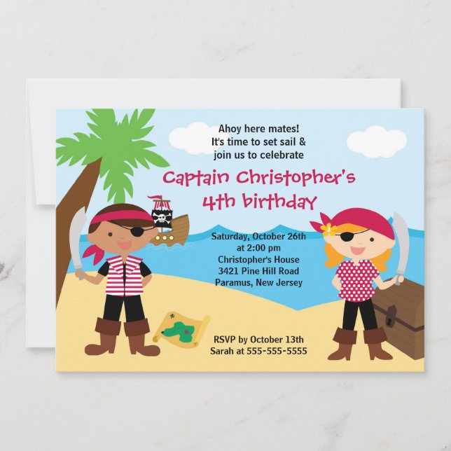 Pirate Ahoy Mates Anniversaire Fête Invitation Gar (Devant)