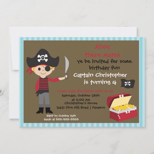 Pirate Ahoy Mates Birthday Party Invitation Boy (Front)