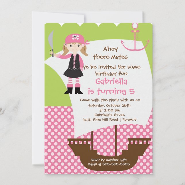 Pirate Ahoy Mates Invitation Fête d'Anniversaire (Devant)
