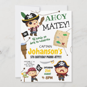 Pirate Ahoy Matey Boy Birthday Party Invitation