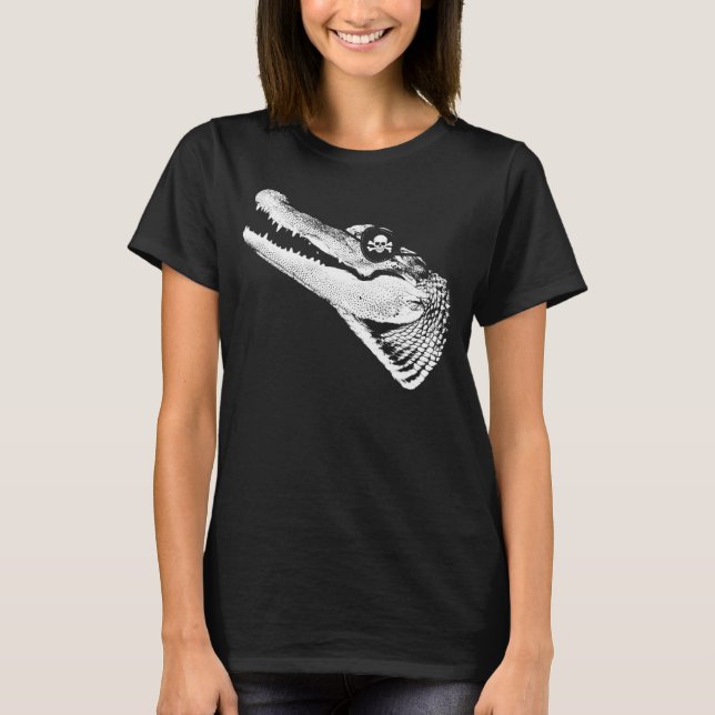 Pirate Alligator With Eye Patch Skull T-Shirt (Front)